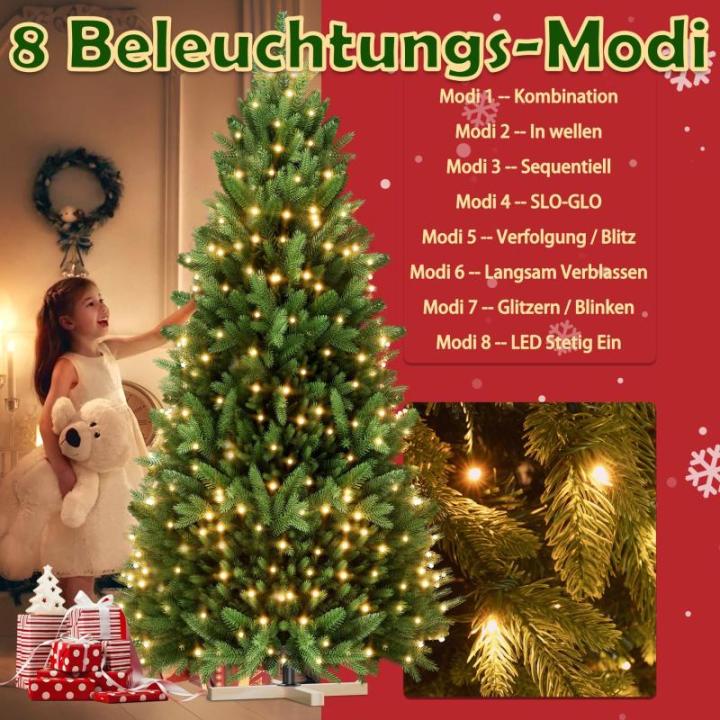 Kunstkerstboom, 150 cm, van PE en pvc, met stabiele houten standaard, realistische dennenboom, kunstkerstboom met ledverlichting voor feestelijke decoratie, snel op te bouwen, klap