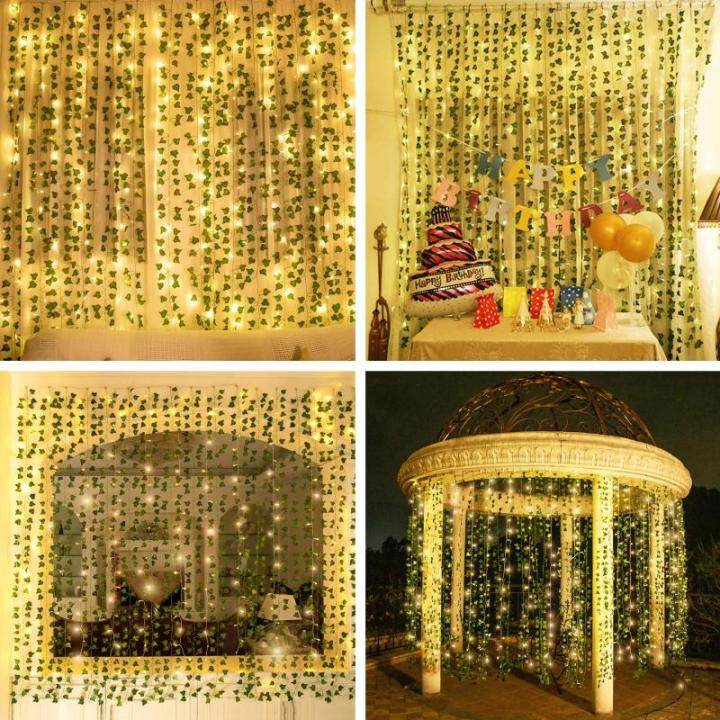 12 Stück künstliche Pflanzen,grün Blatt Efeu Rebe mit 80 LED-Licht, für Hochzeit Party Garten Festival Dekorationen Wanddekoration