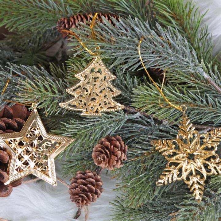 9 kerst gouden boom ster sneeuwvlok kerstdecoratie cadeau boomversiering Kerstmis give-away 6-8 cm