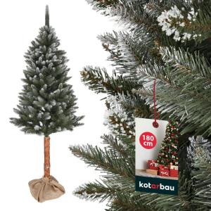 Kunstkerstboom, sneeuw, 180 cm, diamantsparrenboom op een houten stam met plastic standaard, kerstboom, kunstboom, kunstboom, kerstboom