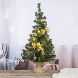Kunstkerstboom, 75 cm, kerstboom, decoratieve boom, verlicht en gedecoreerd