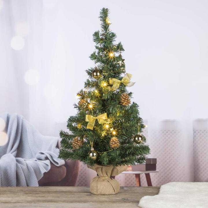 Kunstkerstboom, 75 cm, kerstboom, decoratieve boom, verlicht en gedecoreerd