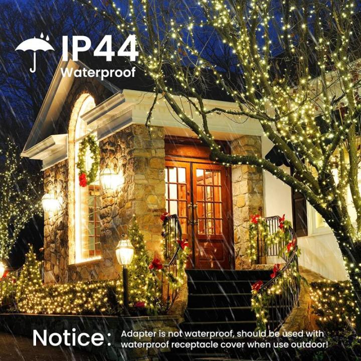 Kerstverlichting kerstboom 20 m 200 LED kerstverlichting buiten/ op stroom, warmwit en kleurrijk lichtsnoer, 11 modi, timer en geheugenfunctie, groene kabel, kerstdecoratie