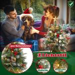 60 cm mini-kerstboom, kunstkerstboom met verlichting, kunstkerstboom met sneeuweffect, met 30 warmwitte leds, dennenappels en rode bessen voor Kerstmis