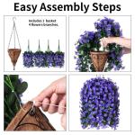 Hangende mand met , bloem hangende plantenbak, kunstzijde Morning Glory wijnstokken, kunstgroen plantenarrangement voor buiten tuin tuin zakje patio binnen woondecoratie (paars)