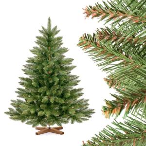 Kunstkerstboom, 120 cm, met houten kerstboomstandaard, TÜV-gecertificeerd, testwinnaar dennenboom met bruine stam, made in EU