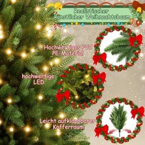 210 cm kunstkerstboom in premium kwaliteit met warmwitte ledlampen, realistische takken en houten standaard, van PE + pvc, voor kerstdecoratie, herbruikbaar