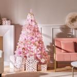 Kunstkerstboom, 154 cm, roze, dennenboom met 398 takken, opvouwbare metalen standaard, herbruikbare kerstboom, kunstboom voor kerstdecoratie