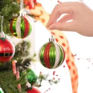 9pcs 6cm , Kerstboomballen, Elfenthema Rood Groen Wit, Kerstboomdecoratie, Uitgerust met Touw Kraftpapier Inpakpapier