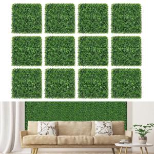 12 stuks kunstheggen, plantenwand, 50 x 50 cm, panelen met buxusbladeren, gesimuleerd gazon, kunstplant, uv-bescherming, kunstplant, decoratie voor muur, balkon, tuin, groen