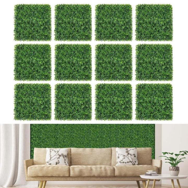12 stuks kunstheggen, plantenwand, 50 x 50 cm, panelen met buxusbladeren, gesimuleerd gazon, kunstplant, uv-bescherming, kunstplant, decoratie voor muur, balkon, tuin, groen