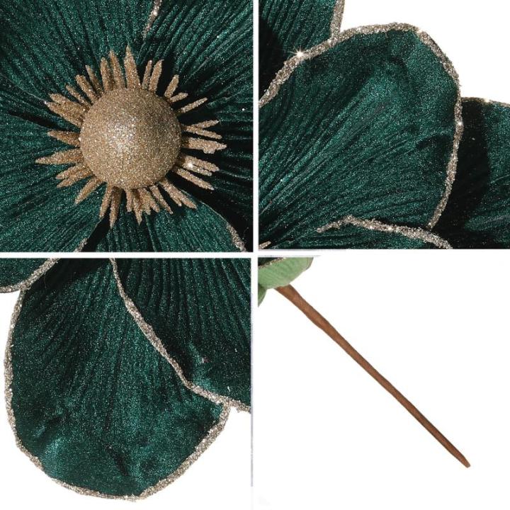 große Glitzer-Weihnachtsblumen, 6 Stück, künstliche Magnolien-Blumen, Samt, gefaltet, Weihnachtsbaum, Blumen, Dekorationen, Weihnachtsbaum, Neujahr Home Ornamente (Grün)