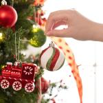 100st 3-15cm rood groen wit, set hangende kerstboomversieringen mat glanzend pailletten, handgeschilderde bal met ster voor plastic kerstboom