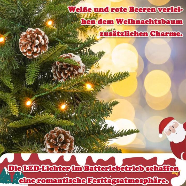 Kunstkerstboom van 60 cm in premium kwaliteit, met 30 warmwitte draadloze leds, PE + pvc-takken, 6 dennenappels en jute zak, houten sokkel, onderhoudsvriendelijk voor feestelijke