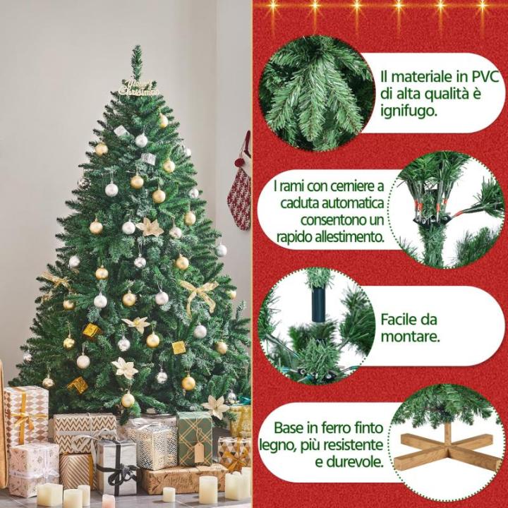Kunstkerstboom, 183 cm, met 903 takken, moeilijk ontvlambaar, pvc-kerstboom, kunstboom incl. metalen standaard met houtnerf sparrenhout, groen
