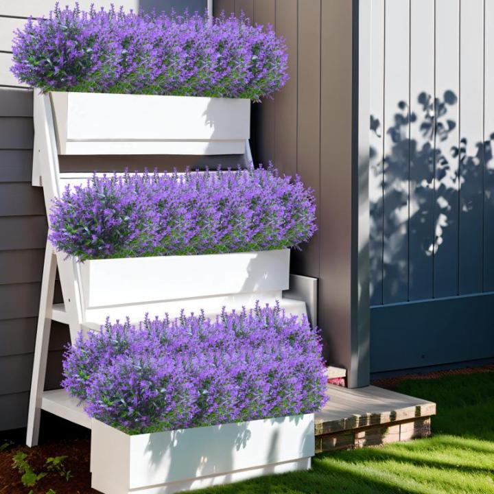 voor buiten, 12 bundels lavendel, , UV-bestendige balkonplanten, kunstplanten, struiken voor buiten, binnen, balkon, balkonbak, bloembak, lila