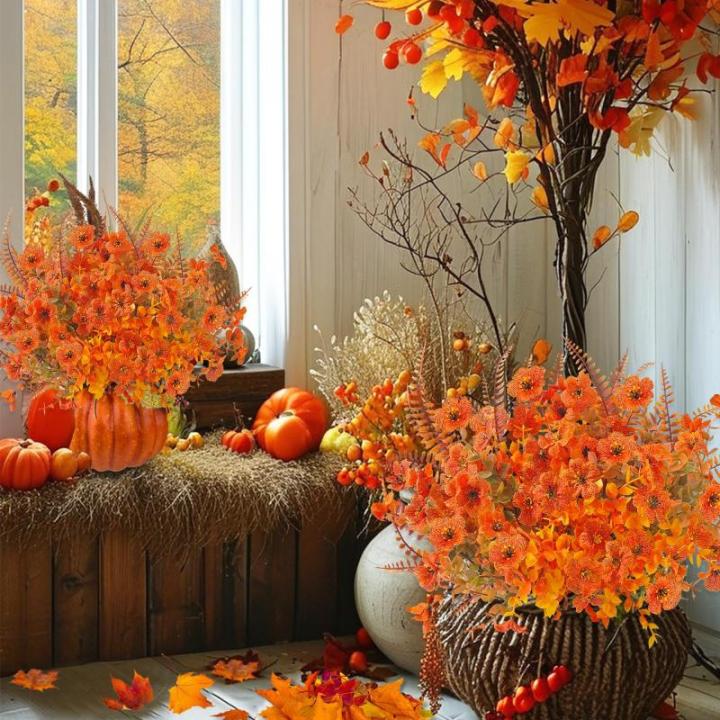 6 bundels kunstherfstboeket, herfstdecoratie, , eucalyptus, herfstdecoratie, en boston-varen voor binnen en buiten, tafel, balkonbak, bloembak
