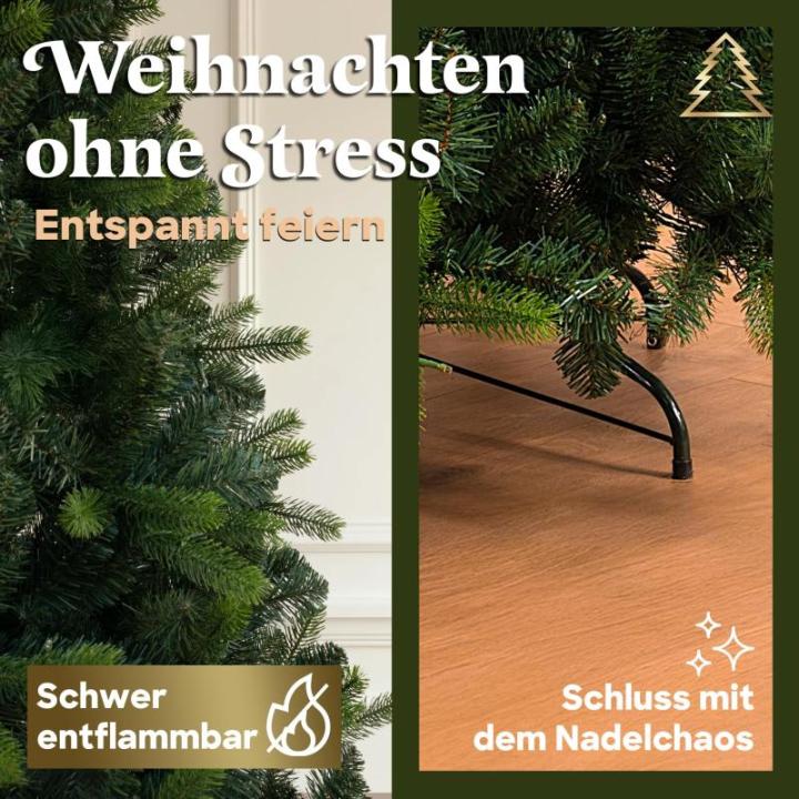 Weihnachtsbaum künstlich 210cm inkl. Metallständer - Naturgetreu mit dichten Zweigen - Künstlicher Weihnachtsbaum für Innen- & Außenbereich –Tannenbaum künstlich