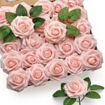50Pcs künstliche Rosenblüten, erröten rosa Rosen Real Touch Foam gefälschte Rose Bulk mit Stiel für Hochzeitssträuße Mittelstücke Brautdusche Party Home DIY künstliche Blu