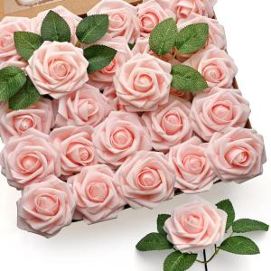 50Pcs künstliche Rosenblüten, erröten rosa Rosen Real Touch Foam gefälschte Rose Bulk mit Stiel für Hochzeitssträuße Mittelstücke Brautdusche Party Home DIY künstliche Blu