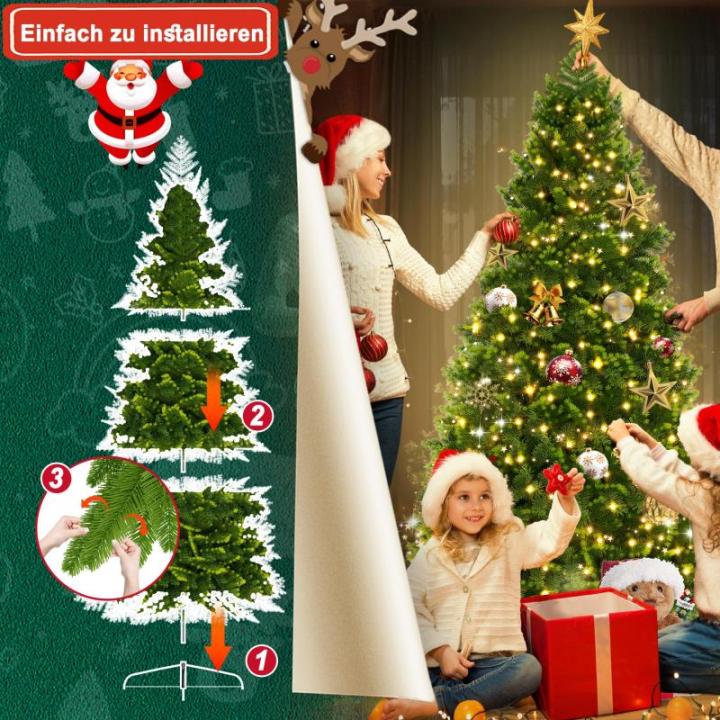 Dichte premium kunstkerstboom 180 cm met verlichting, levensechte dennenboom van pvc + PE-mix, met metalen standaard, perfecte kerstboom voor feestelijke decoratie