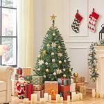 Kunstkerstboom, 152,5 cm, kerstboom met 437 takken, kunstboom, dennenboom, moeilijk ontvlambaar, pvc, incl. metalen standaard met houtnerf sparrenhout, snelle montage, groen
