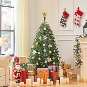 Kunstkerstboom, 152,5 cm, kerstboom met 437 takken, kunstboom, dennenboom, moeilijk ontvlambaar, pvc, incl. metalen standaard met houtnerf sparrenhout, snelle montage, groen