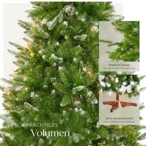 Künstlicher Weihnachtsbaum, 180 cm, Weihnachtsbaum mit Spritzguss- und PVC-Nadeln, naturgetreu, beschneite biegbare Tannenzweige, Weihnachtsbaum künstlich mit Holzständer als We