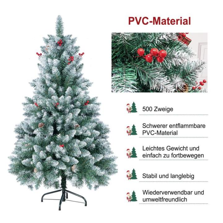 Kunstkerstboom 140 cm (Ø ca. 85 cm) 1,4 m kunstmatige groene dennenboom met 500 takken kerstboom met sneeuw en kegels, verwijderbaar inklapbaar incl. kerstboom standaard