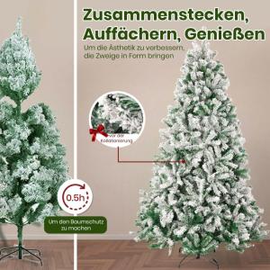 Kunstkerstbomen, dennenboom, pvc, kerstboom met metalen standaard, dennenboom, sneeuwboom met 1180 takken, kerstdecoratie familie, 235 cm