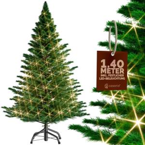 Kunstkerstboom 140cm LED Lichtslinger Verlichting Zilverspar PE 470 Punten Levensecht Metalen Standaard Kerstboom groen