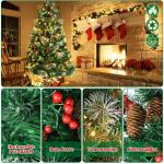 Kunstkerstboom met verlichting, led-dennenboom met metalen standaard, dennenappels, rode bessen en dennentakken, pvc-kerstboom voor kerstdecoratie (120 cm)