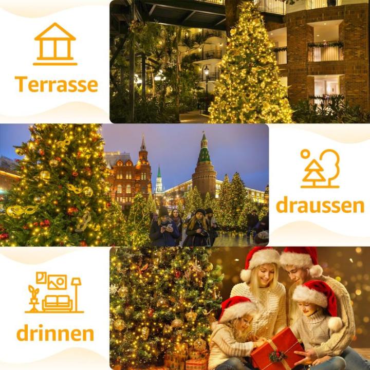 Lichtsnoer kerstboom 2,5 m, 300 leds, lichtketting voor buiten en , 12 strengen met ringtimer, 8 modi, waterdichte kerstverlichting voor buiten, 150 cm, 180 cm, 240 cm boom (warmwi