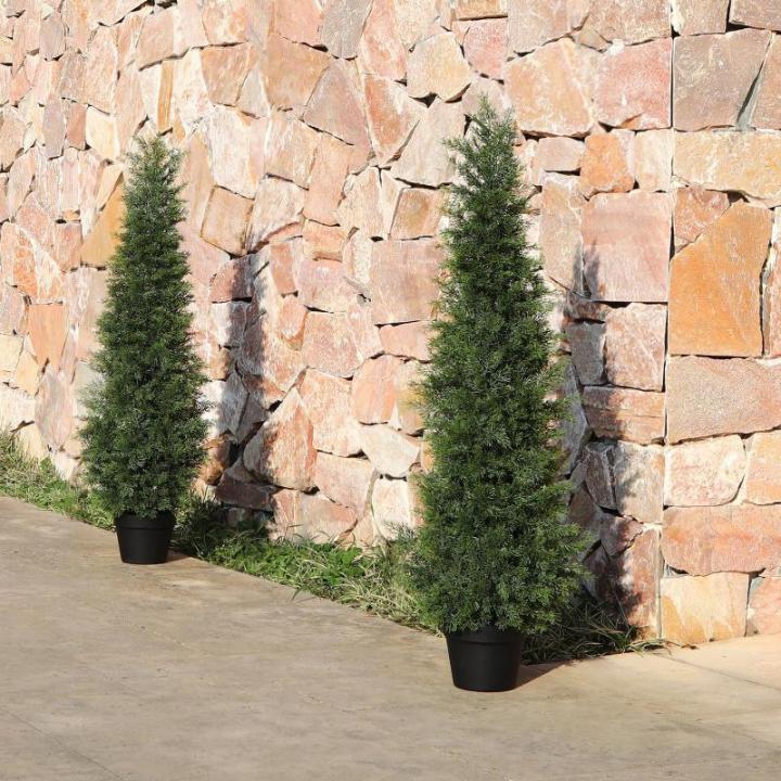Kunstplant ceder 120 cm in pot, coniferen kunstmatig outdoor UV beschermd voor huis woonkamer tuin veranda decoratie (2 stuks)