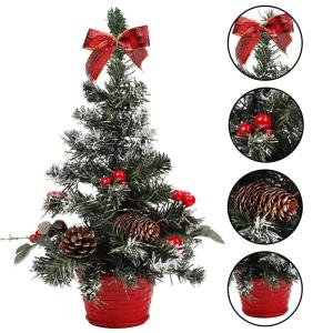 Mini verlichte kunstkerstboom - tafelkerstboom 40 cm met ballen en dennenappels (Design-2)