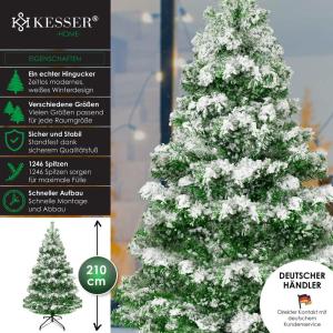 Kunstkerstboom PE 210 cm met 1246 takken, dennenboom, kunstmatig edelspar, snelle montage incl. kerstboomstandaard, kerstdecoratie - PE Groen/Sneeuw, 2,1 m dennenboom, Kerstmis