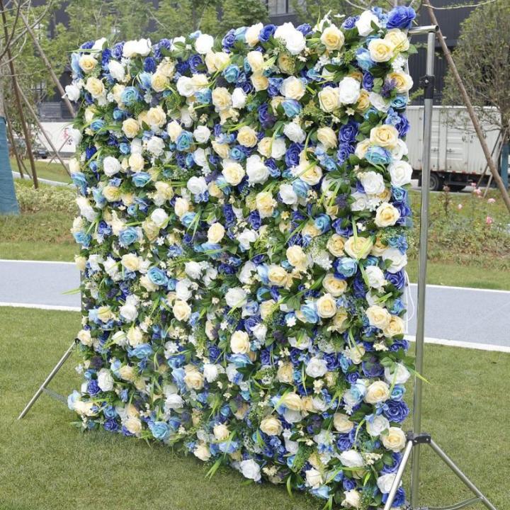 Blauer Dschungel-Stil, 5D-Stoff, Hintergrund, Blumenwand, Blumenarrangement, Blumen-Wandpaneel-Set, Seiden-Hortensie, Rose, Blumenpaneel Für Fotohintergrund, Home, Party, Hochzeit