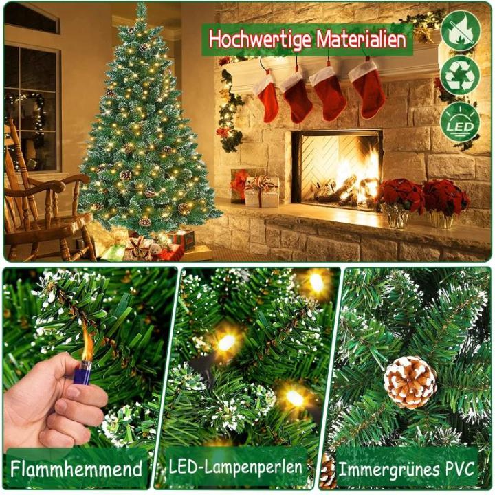 Kunstkerstboom met verlichting, sneeuweffect, 210 cm, met ijzeren standaard, 120 cm, 120 cm