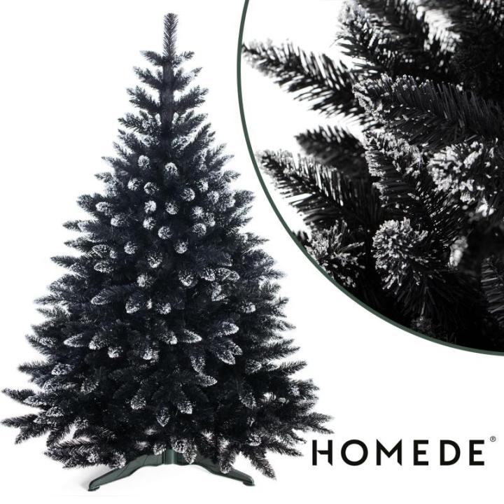 Kunstkerstboom met sneeuw, 220 cm, zwart, kerstboom, dennenboom, kerstdecoratie, spar, Cristal Dark