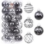 60 mm/2,36 inch onbreekbare doorzichtige plastic kerstbal ornamenten set met glitterschilderij, transparant, doorkijkend, kristallen ballen, kerstboomdecoraties (30 tellingen, zwar