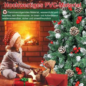 Kunstkerstboom, 180 cm, pvc, automatische kunstkerstboom met standaard, kunstkerstdecoratie, met sneeuw, dennenappels en bessen