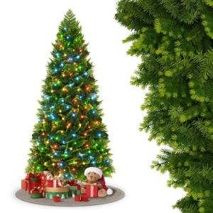 Kunstkerstboom, kunstkerstboom met verlichting, 150 cm, natuurgetrouw, met kleurrijke led en metalen houder, kerstboom, kerstdecoratie