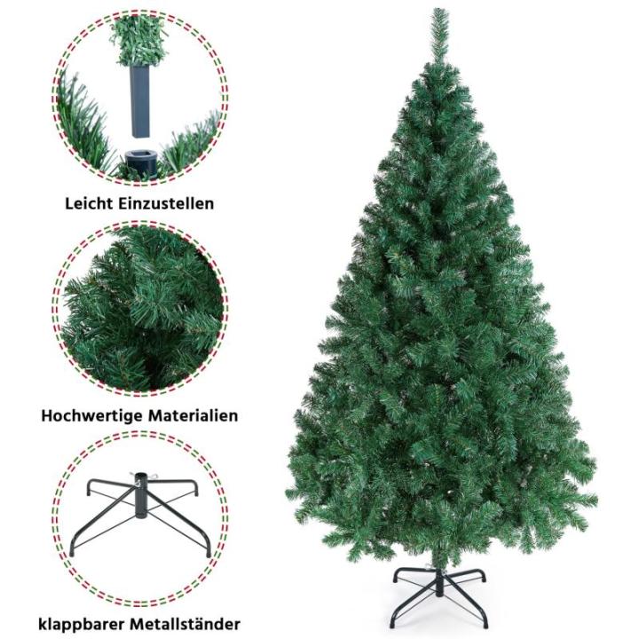 Kunstkerstboom, 183 cm, met 598 takken, opvouwbare metalen standaard, kerstboom, kunstboom voor kerstdecoratie, groen