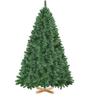 Kunstkerstboom met 1347 takpunten, moeilijk ontvlambaar pvc, inclusief metalen standaard met houtnerf, groen, 213,5 cm
