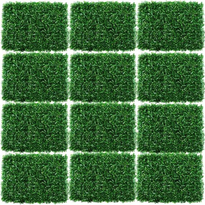 Plantenwand, wandpanelen, 60 x 40 cm, 12 stuks, realistische plantenwanddecoratie voor binnen en buiten, planten, wandmat, beschermd, kunstheg, plantenwand, kunstplant, mat