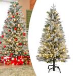 Premium kunstkerstboom met led- en metalen standaard, dennenboom, kunstkerstboom met sneeuweffect, kunstkerstboom voor Kerstmis, kerstdecoratie (150 cm)