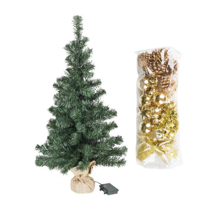 Kunstkerstboom, 75 cm, kerstboom, decoratieve boom, verlicht en gedecoreerd