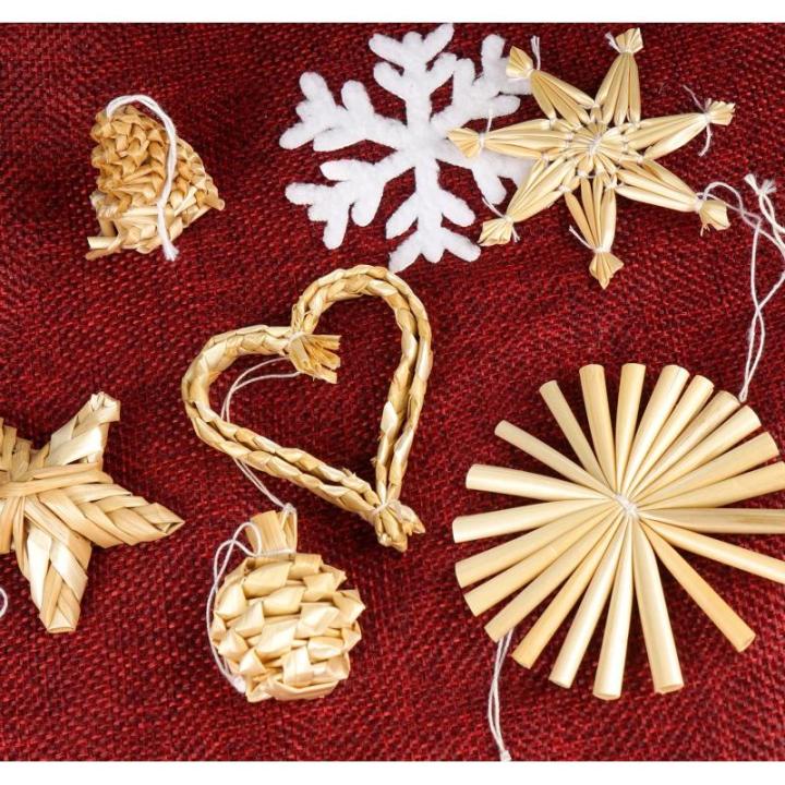 Strohsterne Christbaumschmuck 46-teiliges,Weihnachtsbaumschmuck Stroh mit Natürlichen Akzenten,Handgemacht Weihnachtsbaum Deko aus Stroh mit Schöner Box,Dekoration für Weihnacht