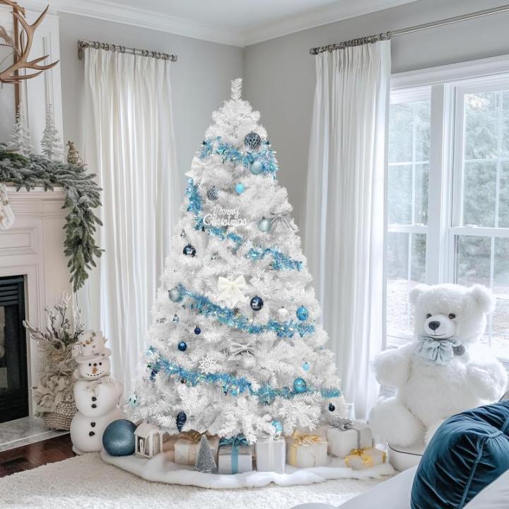 Kunstkerstboom, wit, ca. 818 takken, natuurgetrouw, dichte takken, dennenboom met metalen standaard en klapsysteemframe, snelle montage voor thuis, kantoor, winkels, 183 x 115 cm