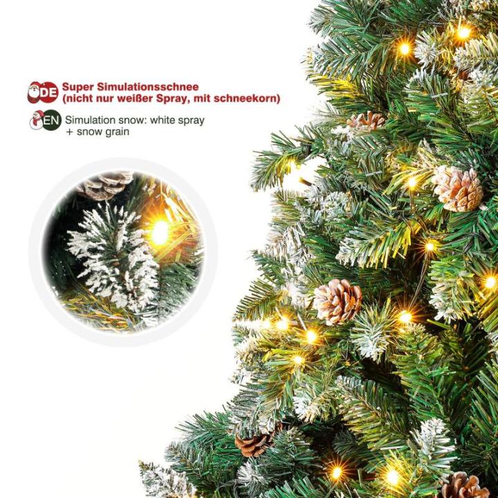 Kunstkerstboom met verlichting, witte sneeuw, led-dennenboom voor kerstdecoratie, 150 cm